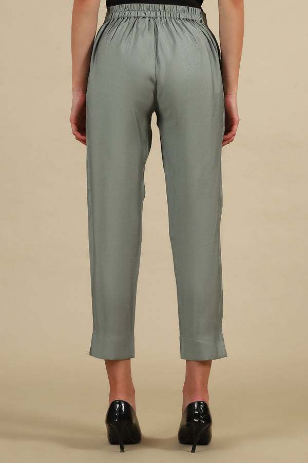 Elleven Women's Grey Solid Straight Fit Trousers With Elasticated Waist