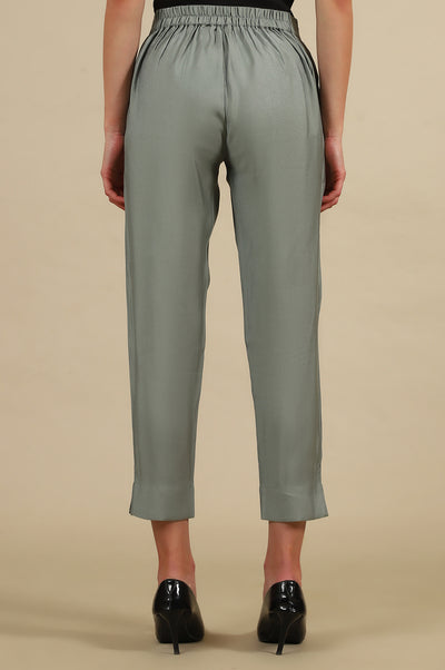 Slate Grey Shiny Straight Trouser Pants