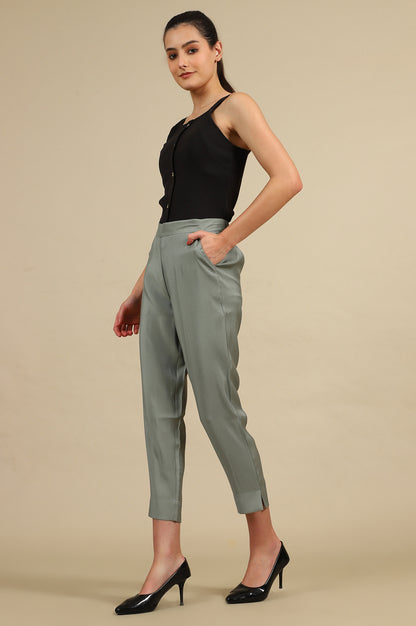 Slate Grey Shiny Straight Trouser Pants