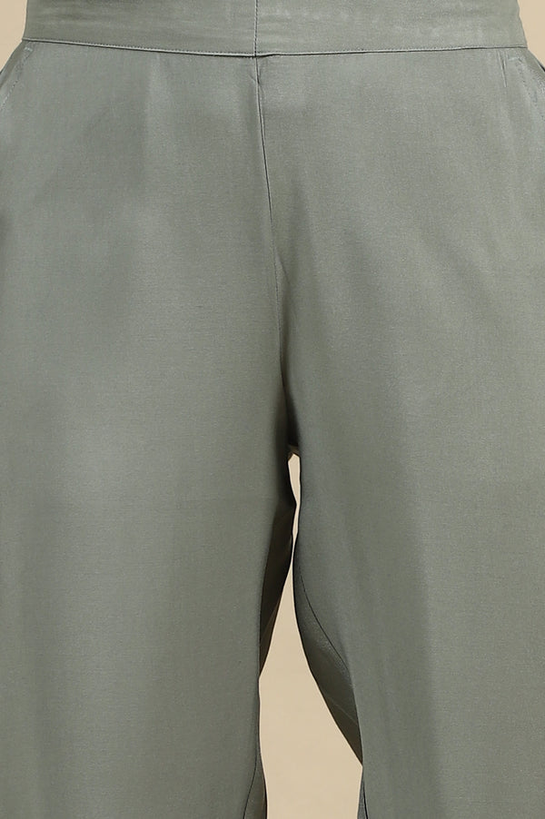 Elleven Women's Grey Solid Straight Fit Trousers With Elasticated Waist