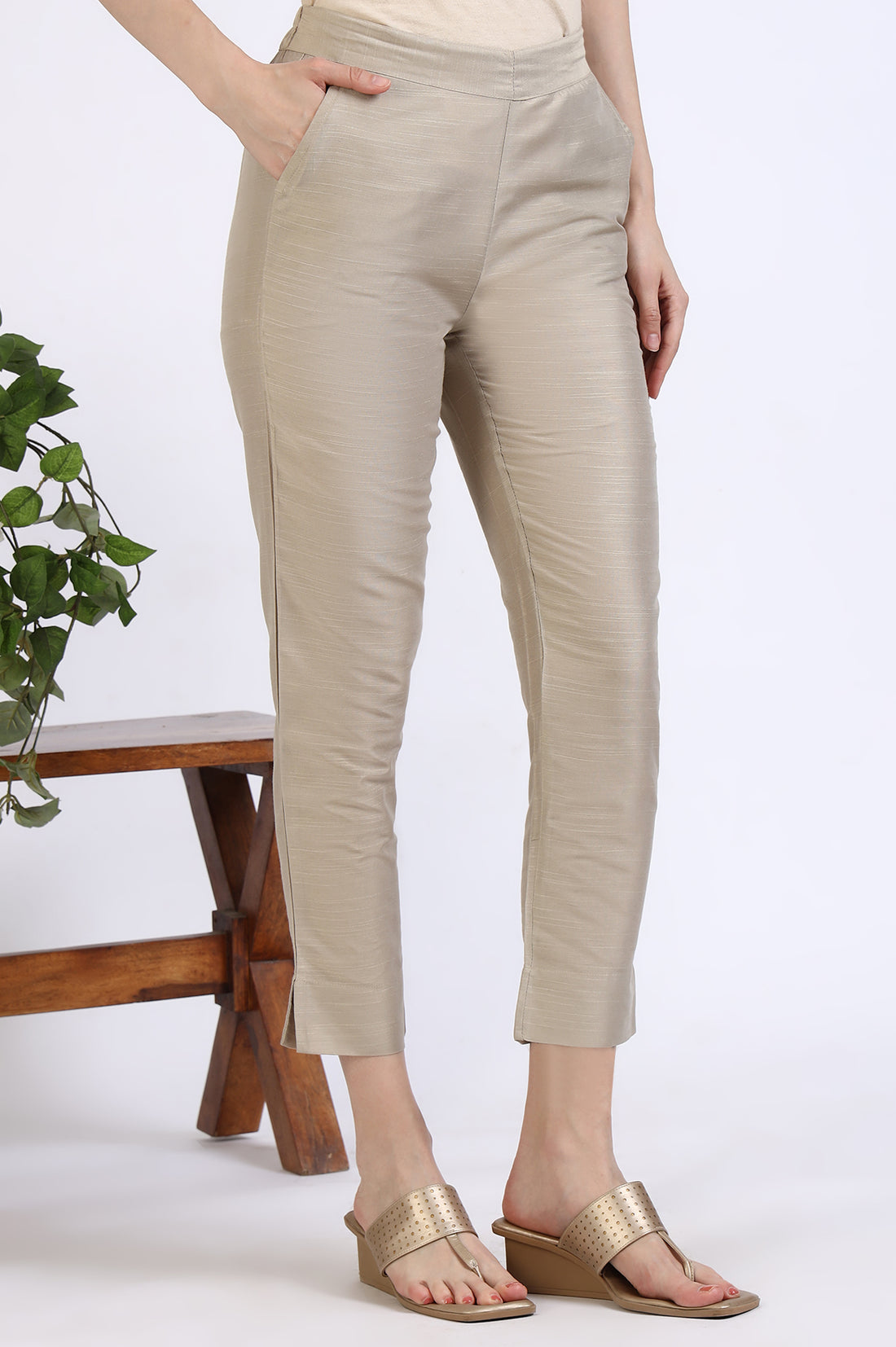 Light Gold Solid Yarn Dyed Trousers
