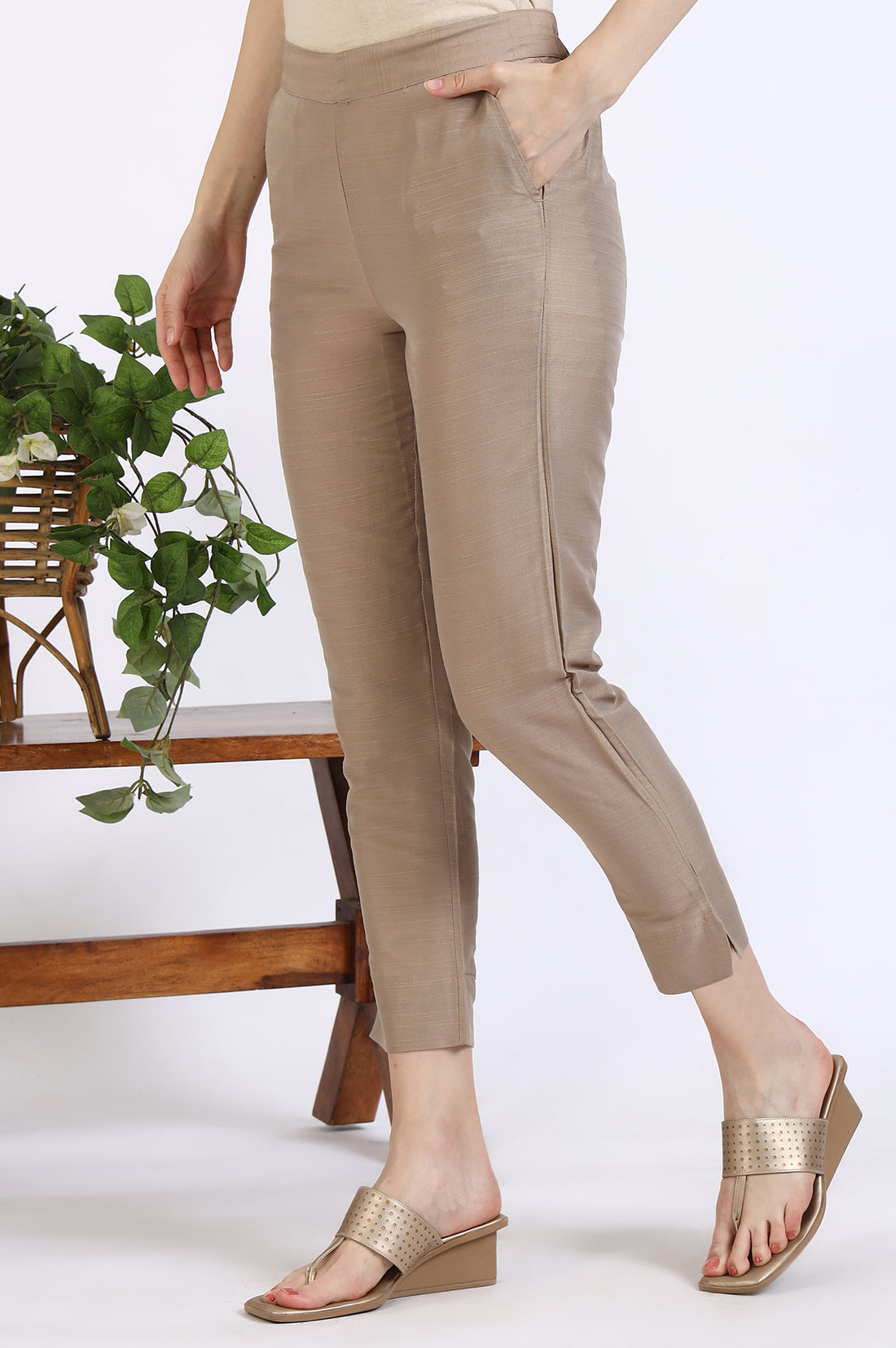 Dark Gold Solid Yarn Dyed Trousers