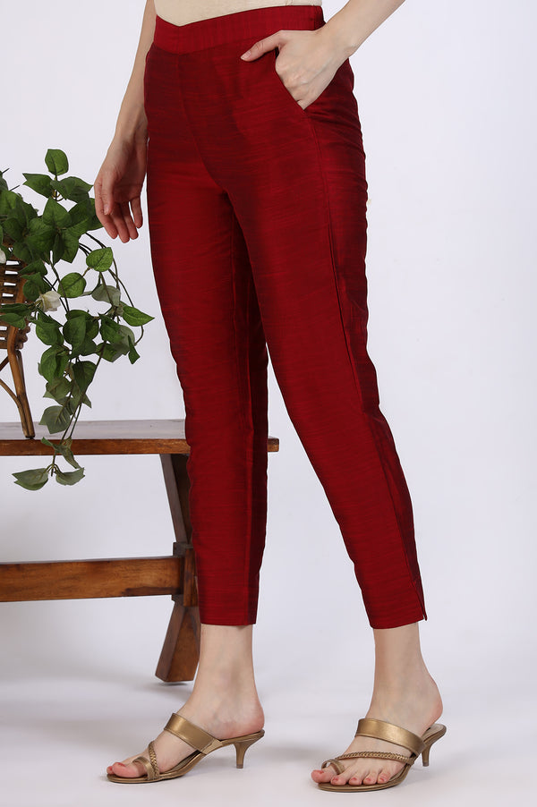 Maroon Solid Yarn Dyed Trousers
