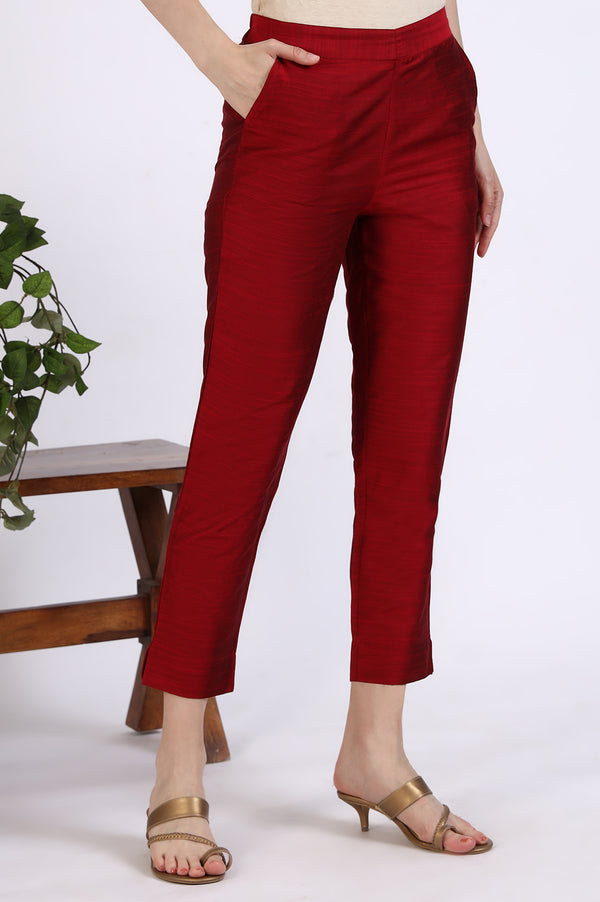 Maroon Solid Yarn Dyed Trousers