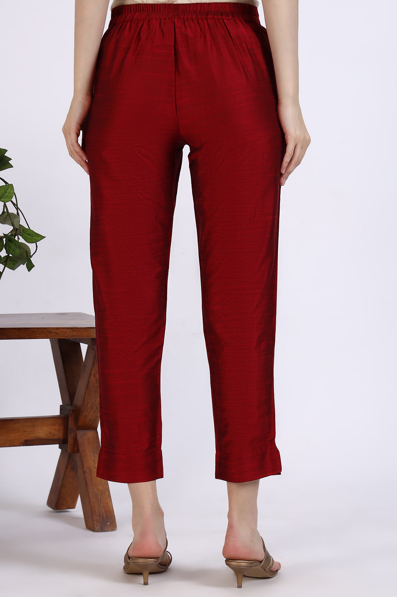 Maroon Solid Yarn Dyed Trousers