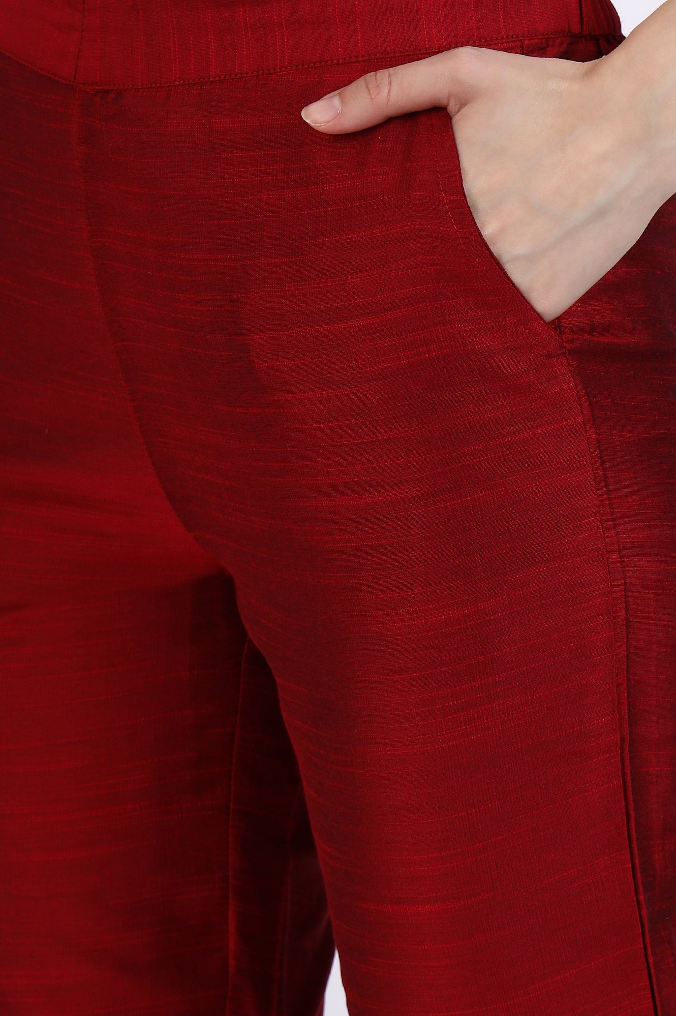 Maroon Solid Yarn Dyed Trousers
