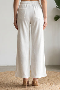 Light Grey Solid High Rise Wide Leg Palazzo Pants with Pockets (Cotton Lycra)
