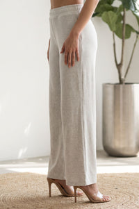 Light Grey Solid High Rise Wide Leg Palazzo Pants with Pockets (Cotton Lycra)