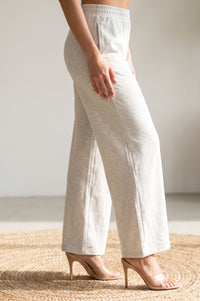 Light Grey Solid High Rise Wide Leg Palazzo Pants with Pockets (Cotton Lycra)