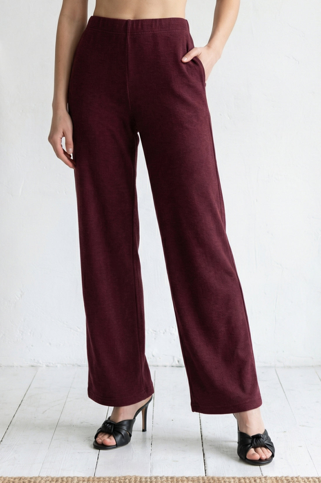 Maroon Solid Acrylic Blend Straight Fit Ankle Length Palazzo