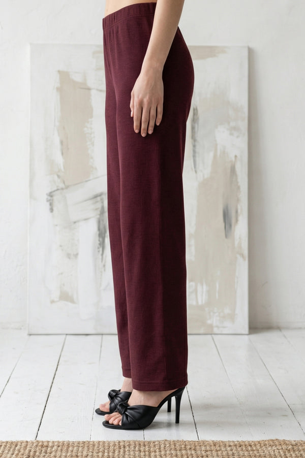 Maroon Solid Acrylic Blend Straight Fit Ankle Length Palazzo