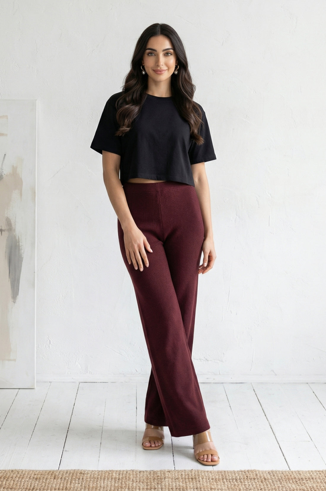 Maroon Solid Acrylic Blend Straight Fit Ankle Length Palazzo