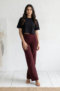 Maroon Solid Acrylic Blend Straight Fit Ankle Length Palazzo
