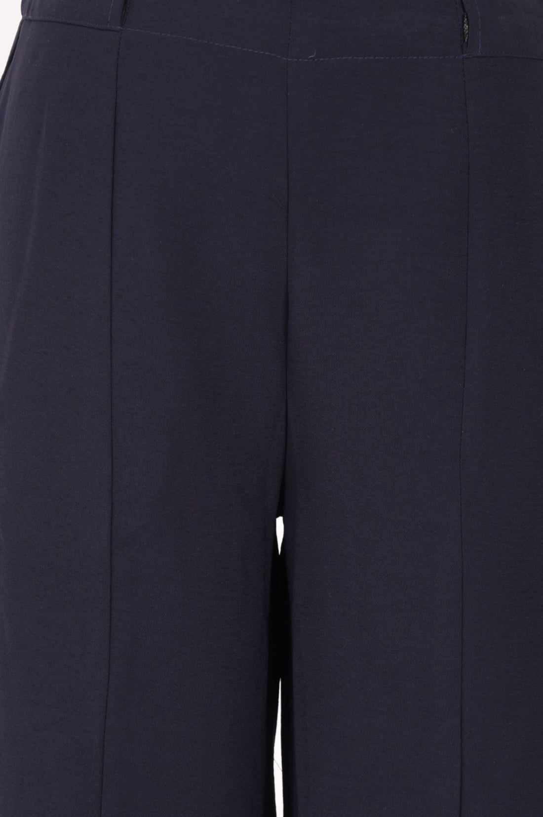 Navy Blue Solid High Rise Wide-Leg Ankle Length Pants