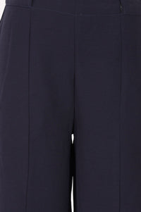 Navy Blue Solid High Rise Wide-Leg Ankle Length Pants