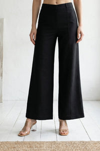 Black Solid Pintucks Wide Leg Trousers