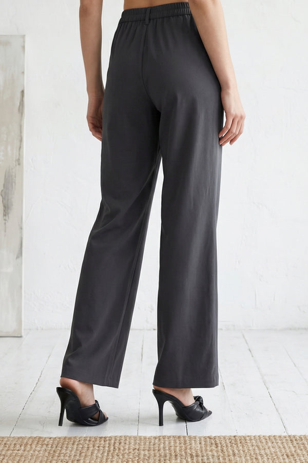 Elleven Women's Charcoal Solid Straight Fit Ankle Length Trousers