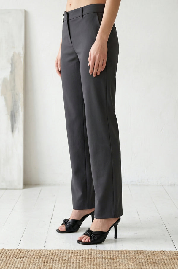 Elleven Women's Charcoal Solid Straight Fit Ankle Length Trousers