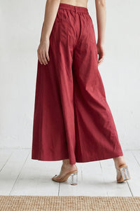Maroon Blue Solid Pure Cotton Wide Leg Trousers