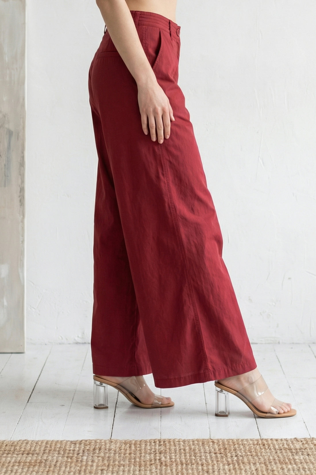 Maroon Blue Solid Pure Cotton Wide Leg Trousers