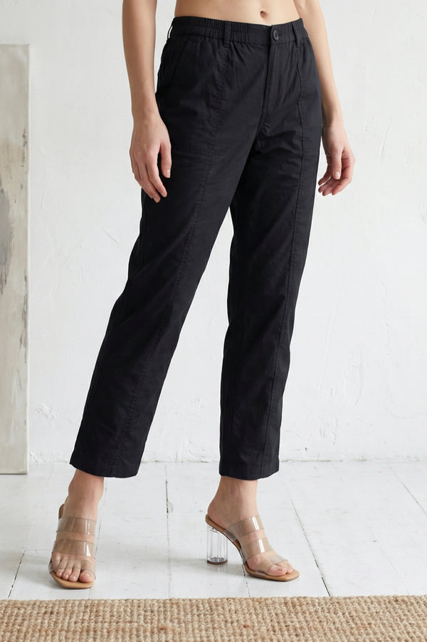 Black Solid Pure Cotton Straight Fit Pants