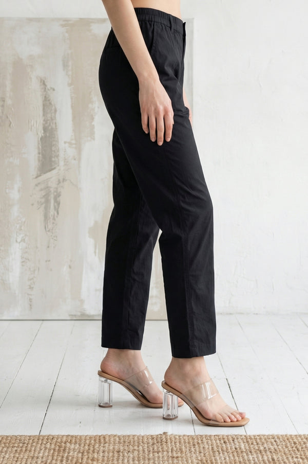 Black Solid Pure Cotton Straight Fit Pants