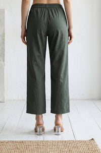 Olive Green Solid Pure Cotton Straight Fit Pants