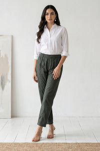Olive Green Solid Pure Cotton Straight Fit Pants