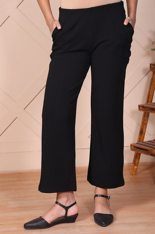 Elleven Women's Black Solid Wide-Leg Trouser