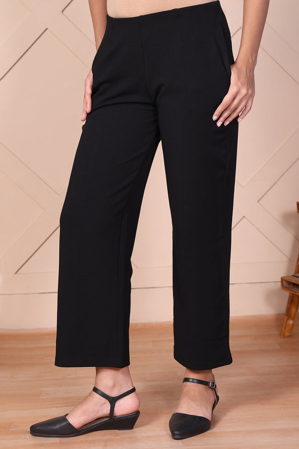 Elleven Women's Black Solid Wide-Leg Trouser
