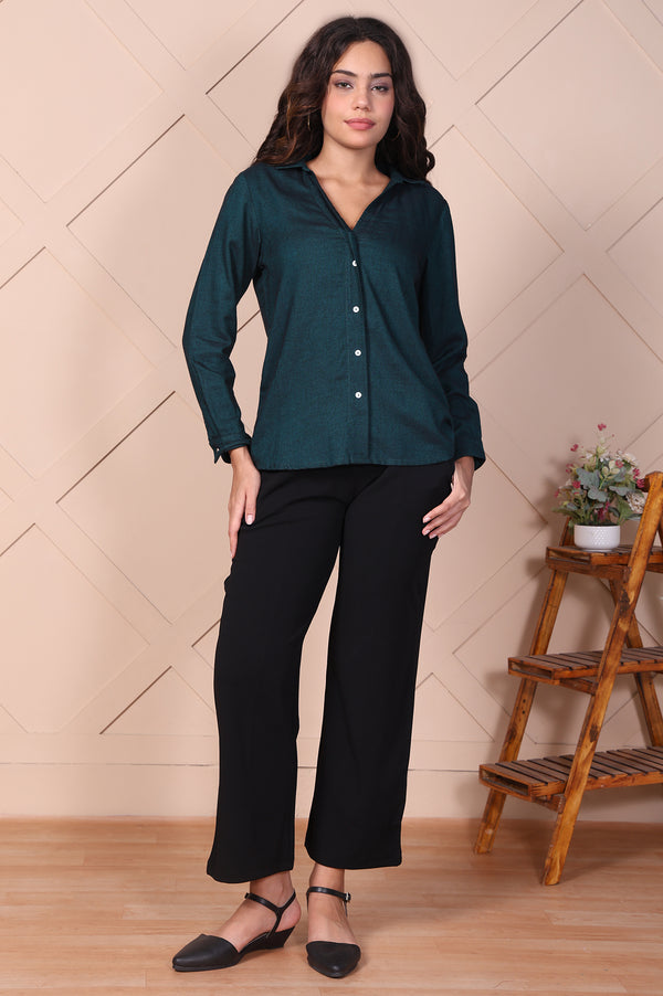 Elleven Women's Black Solid Wide-Leg Trouser