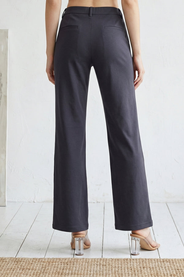 Navy Blue Solid Straight Fit Ankle Length Pants