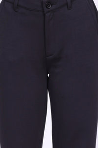 Navy Blue Solid Straight Fit Ankle Length Pants