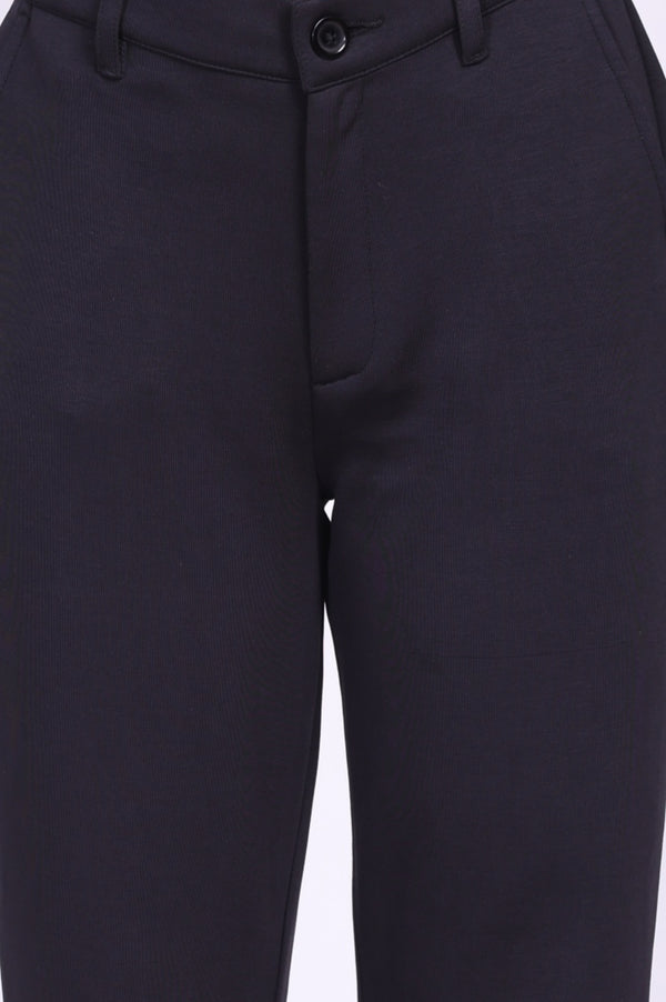 Navy Blue Solid Straight Fit Ankle Length Pants