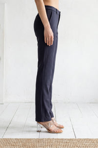 Navy Blue Solid Straight Fit Ankle Length Pants