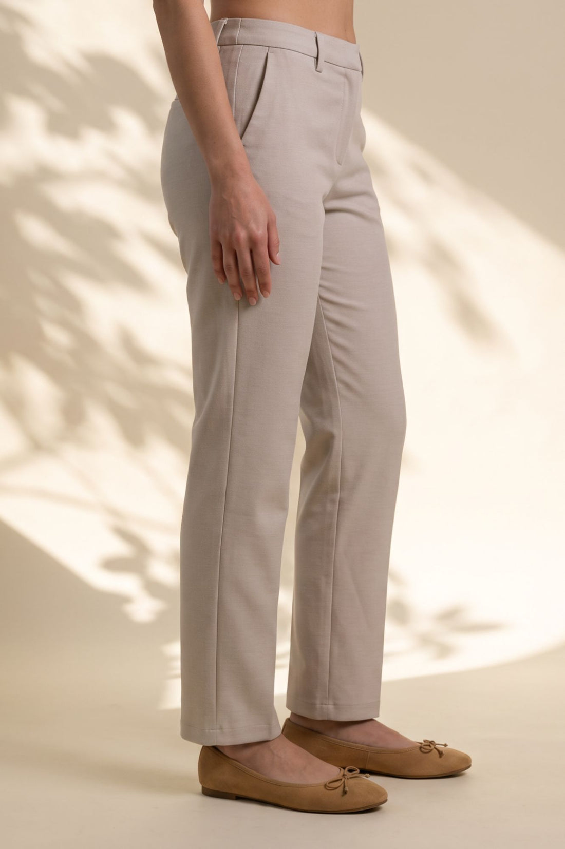 Beige Solid Modal Slim Fit Floor Length Mid Rise Pants