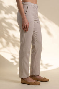 Beige Solid Modal Slim Fit Floor Length Mid Rise Pants