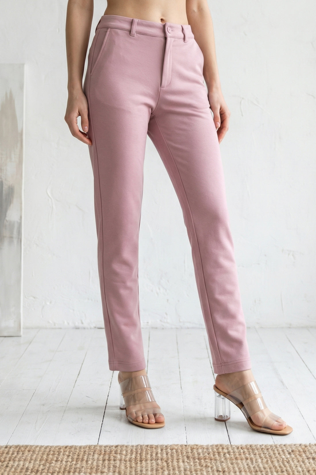 Pink Solid Straight Fit Ankle Length Pants