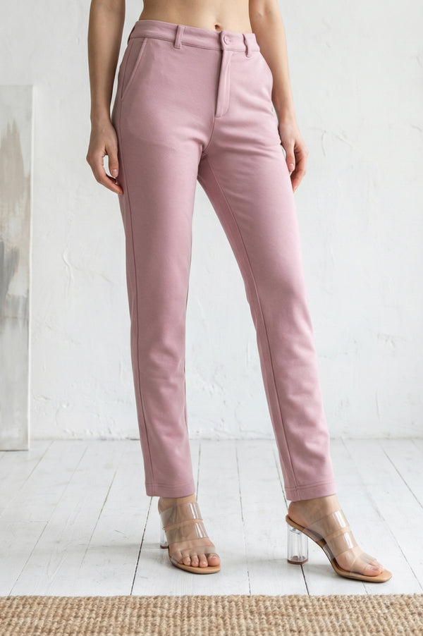 Pink Solid Straight Fit Ankle Length Pants