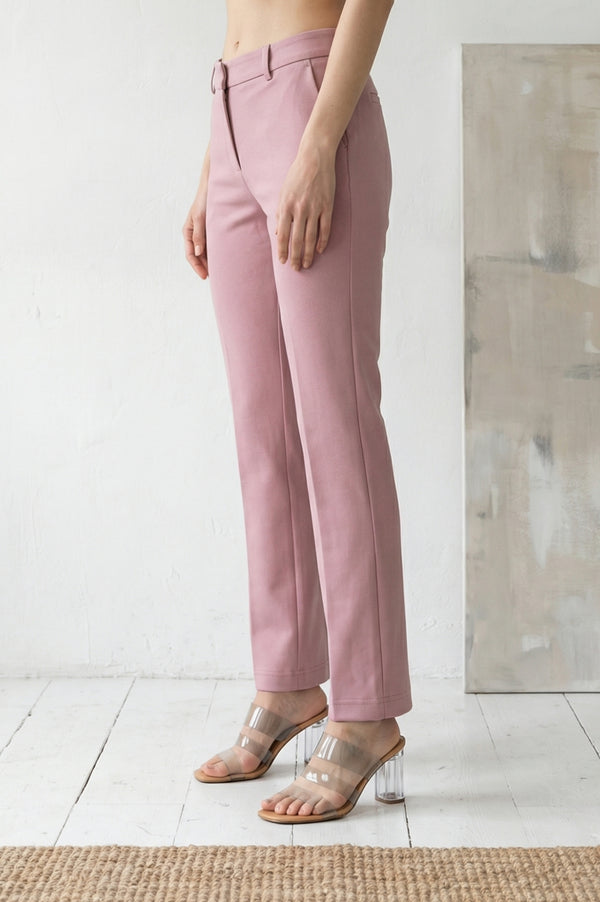 Pink Solid Straight Fit Ankle Length Pants