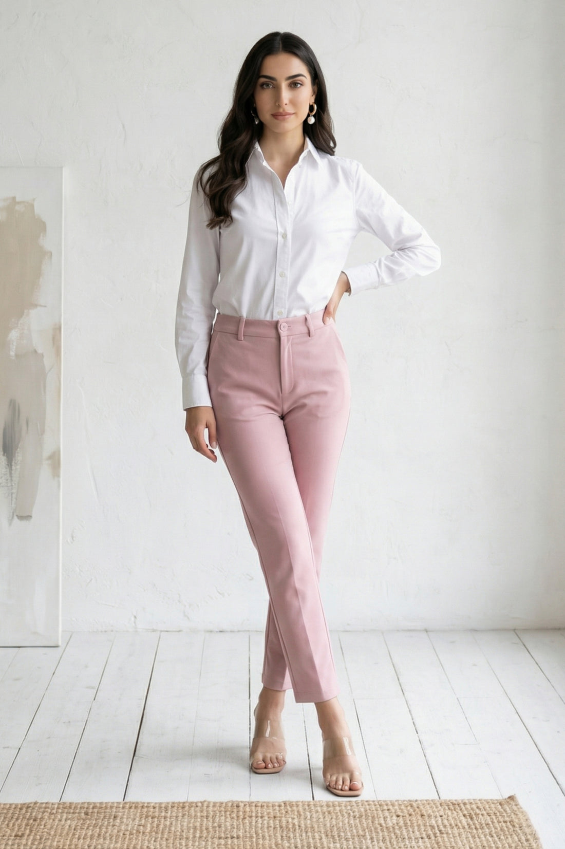 Pink Solid Straight Fit Ankle Length Pants