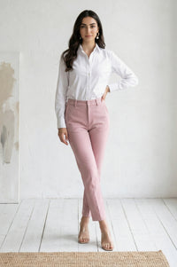 Pink Solid Straight Fit Ankle Length Pants