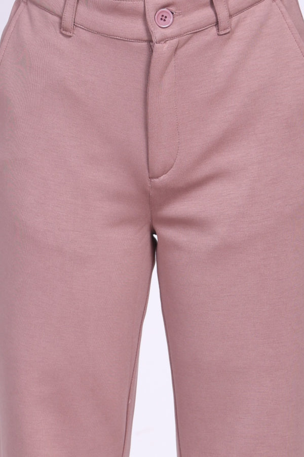 Pink Solid Straight Fit Ankle Length Pants