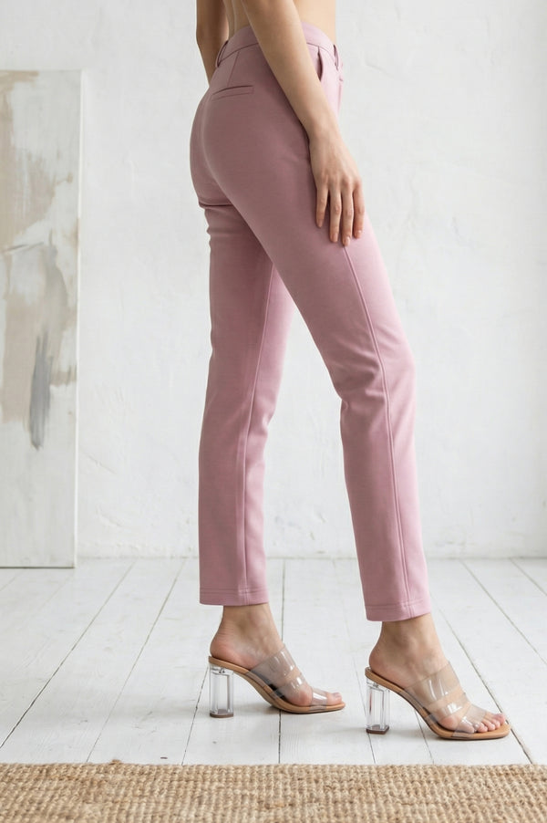 Pink Solid Straight Fit Ankle Length Pants