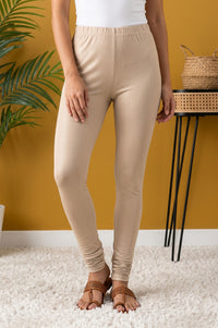 Light Gold Pure Cotton Skinny Fit Ankle Length Leggings
