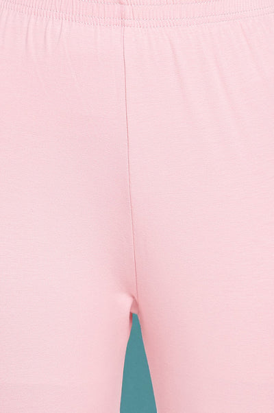 Light Pink Solid Cotton Blend Tights in Ankle Length