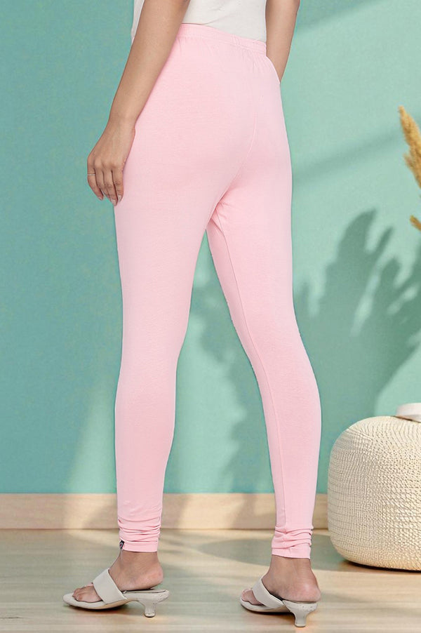 Light Pink Solid Cotton Blend Tights in Ankle Length