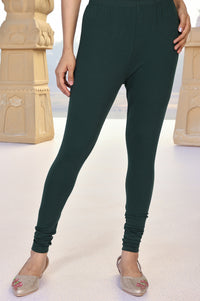 Green Solid Skinny Fit Cotton Tights