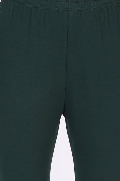 Green Solid Skinny Fit Cotton Tights