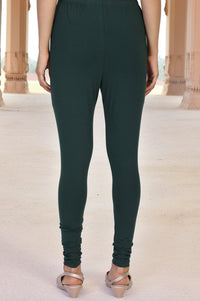 Green Solid Skinny Fit Cotton Tights